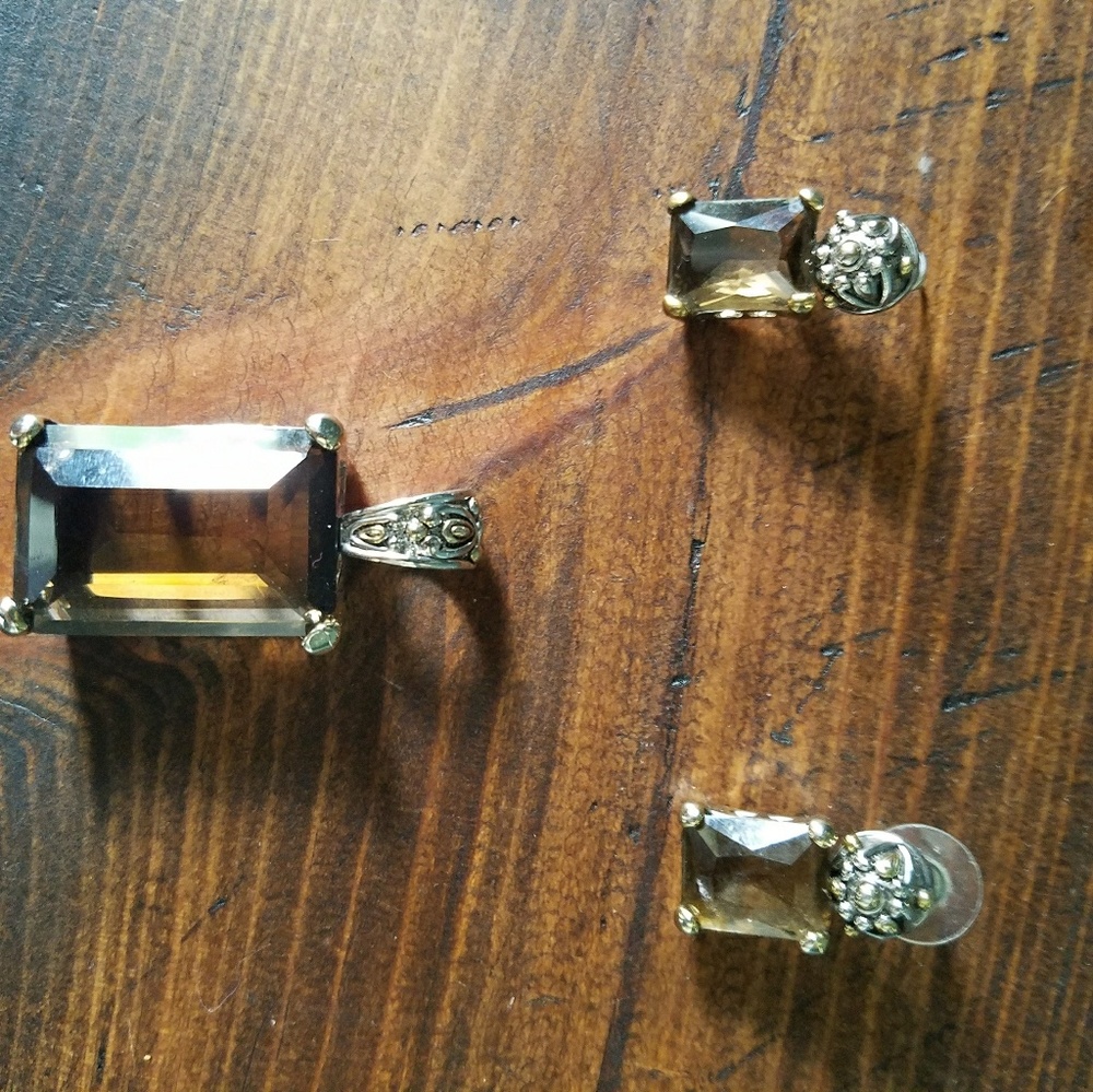 Smokey quartz in silver with gold accents costume